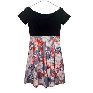 Lyrur Boat Neck Floral Pleated Skirt Fit And Flare Dress Multicolor Medium/6